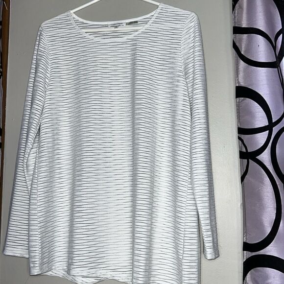 Calvin Klein silver striped long sleeve top with asymmetrical hem - Picture 7 of 11